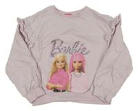 Světlerůžová crop mikina s Barbie a volánky Sinsay