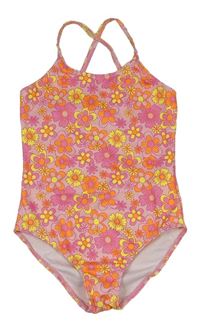 Růžové vzorované květované jednodílné plavky zn. PRIMARK