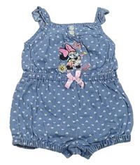 Světlemodrý lehký riflový letní overal s Minnie a srdíčky a volánky PRIMARK