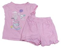 2Set - Světlerůžové tričko se zajíčky a hrníčky + kraťasy s volánky George