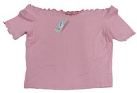 Růžové žebrované crop tričko s lodičkovým výstřihem zn. River Island