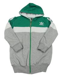 Šedo-bílo-tmavozelená melírovaná propínací mikina s kapucí Adidas