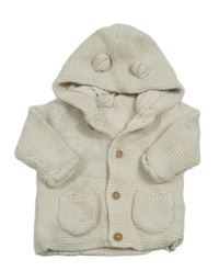 Smetanový propínací podšitý svetr s kapucí s oušky George