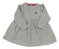 Bílo-černé pruhované vzorované šaty s třešničkami a volánky zn. PRIMARK