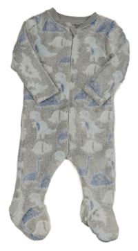 Šedo-bílá plyšová kombinéza s dinosaury Nutmeg