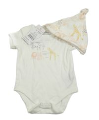 Nové - bílé body se zvířátky + čepice F&F