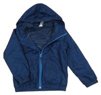 Tmavomodro-modráí vzorovaná kostkovaná šusťáková funkční jarní bunda s kapucí Quechua