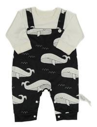 Černo-bílý overal s velrybami 