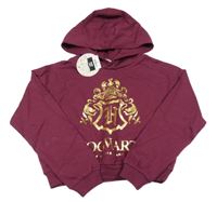 Nové - vínová crop mikina se zlatým erbem - Harry Potter a kapucí PEP&CO