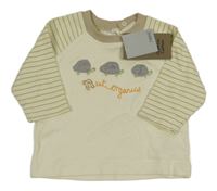 Nové - smetanovo-hnědošedo-světlezelené triko se želvičkami a nápisem a pruhy Next