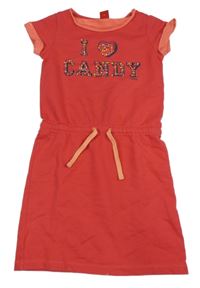 Červené teplákové šaty s nápisy s kamínky a pecičkami S. Oliver