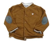 Hnědá žebrovaná baseballová podšitá oboustranná mikina s pejskem OBaïBi