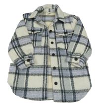 Smetanovo-modrofialovo-tmavošedá kostkovaná vlněná košilová bunda YIGGA