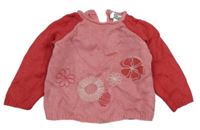 Růžovo-jahodový pletený svetr s květy Vertbaudet