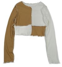 Hnědo-bílé žebrované crop triko SHEIN