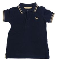 Tmavomodro-béžové polo tričko s dinosaurem Next