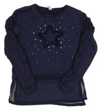 Tmavomodrá mikina s hvězdičkami a šifonovým volánkem YIGGA