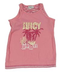 Růžovo-pruhovaný top s palmami a nápisy 