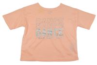 Neonově broskvové funkční sportovní crop tričko s nápisy ERGEENOMIXX