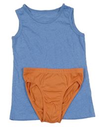 2Set - Modrý melírovaný nátělník PRIMARK + oranžové slipy alive