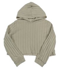 Světlebéžová žebrovaná úpletová crop mikina s kapucí 