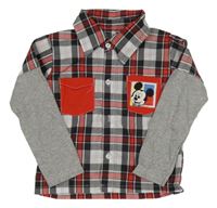 Černo-červeno-bílo-šedá kostkovaná košile s Mickey 