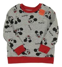 Nové - šedo-červená melírovaná mikina s Mickey George