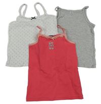 3x - Top s mašličkou - Jahodový s brýlemi  SeRGeNT MaJoR, bílý puntíkatý Next, šedý melírovaný H&M