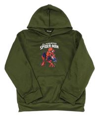 Khaki teplá mikina se Spider-manem a kapsou a kapucí 
