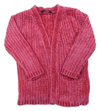 Malinový melírovaný žebrovaný žinylkový svetrový cardigan George