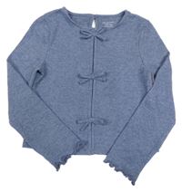 Modro/tmavomodrá melírovaná úpletová crop mikina s mašlemi PRIMARK