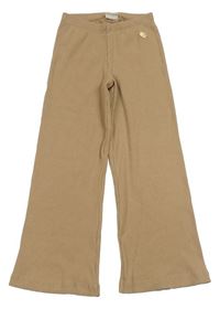 Hnědé žebrované wide leg tepláky s výšivkou