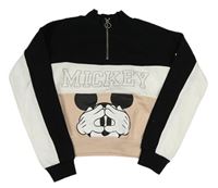 Černo-bílo-pudrová crop mikina s Mickeym H&M
