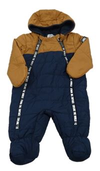 Tmavomodro-hnědá šusťáková zimní kombinéza s kapucí C&A