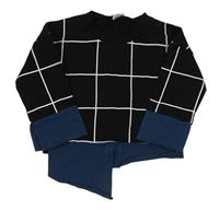 Černo-bílá kostkovaná asymetrická mikina