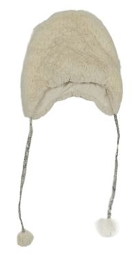 Smetanová kožešinová čepice s bambulemi