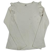 Bílé žebrované triko s volánky H&M