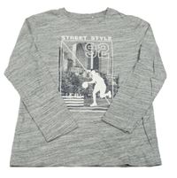 Šedé melírované triko s basketbalistou a mrakodrapy Yigga