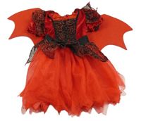 Kostým - Červeno-černé sametovo/tylové šaty s křídly St. Bernard