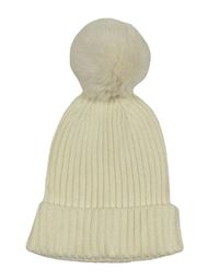 Smetanová žebrovaná pletená čepice s bambulí George
