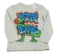 Nové - Šedé melírované triko s dinosaurem Nutmeg