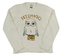 Bílý chlupatý svetr s Hedvikou a flitry - Harry Potter C&A