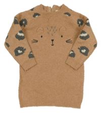 Hnědé vlněné šaty s čumákem a vzorovanými rukávy Next