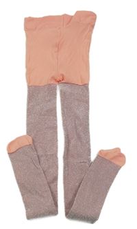 Lososovo-starorůžové třpytivé silonky