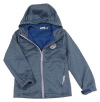 Tmavomodrá melírovaná softshellová bunda s nášivkou a kapucí Alive