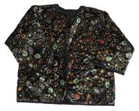 Černá květovaná prošívaná sametová podšitá bunda