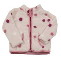 Růžová puntíkatá chlupatá propínací mikina Ergee