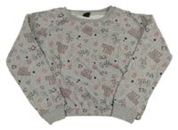 Šedá melírovaná crop mikina s obrázky a nápisy Y.F.K.