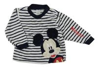 Bílo-tmavomodrá pruhovaná sametová mikina s Mickeym C&A