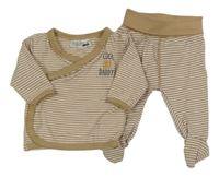 2set - Hnědo-bílé pruhované zavinovací triko s nápisem + polodupky Ergee